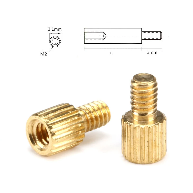 Knurl redondo de latón M2, espaciador de placa base PCB de Pilar roscado, tornillo de perno hueco NutM2 * L + 3mm, 50 unidades - imagen 2
