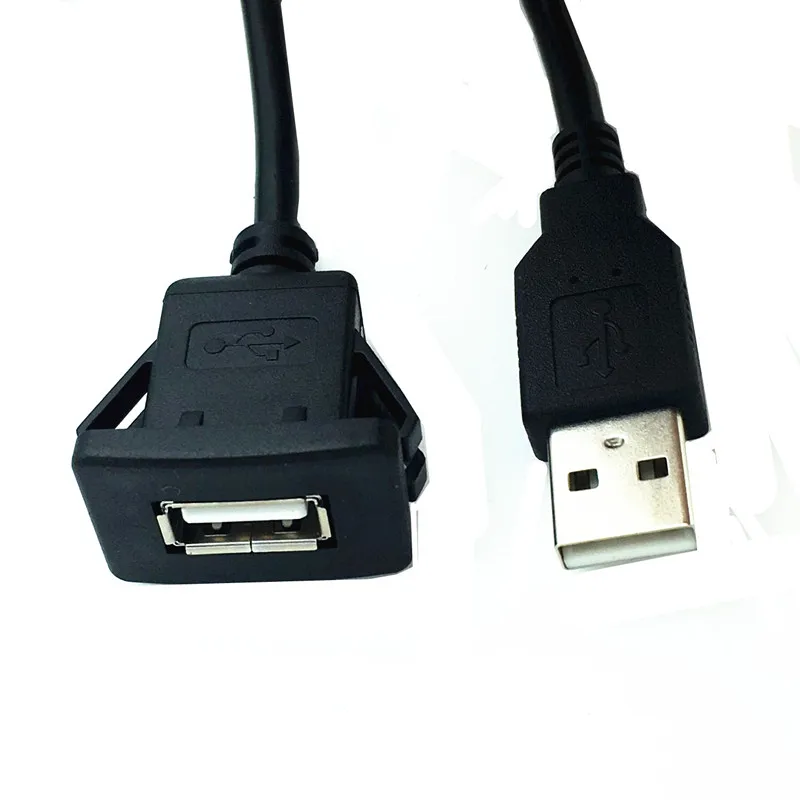 Cable de extensión de montaje en Panel empotrado USB2.0 macho a hembra AUX para salpicadero de motocicleta, barco, camión, coche (cabeza cuadrada) - imagen 2