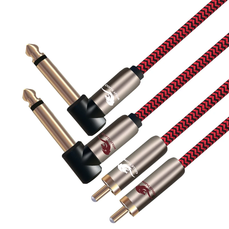 Cable de Audio doble RCA de 6,35mm a doble para consola mezcladora de amplificador 2 * RCA a 2*1/4 pulgadas TS Jack blindaje Cable OFC 1M 2M 3M 5M 8M