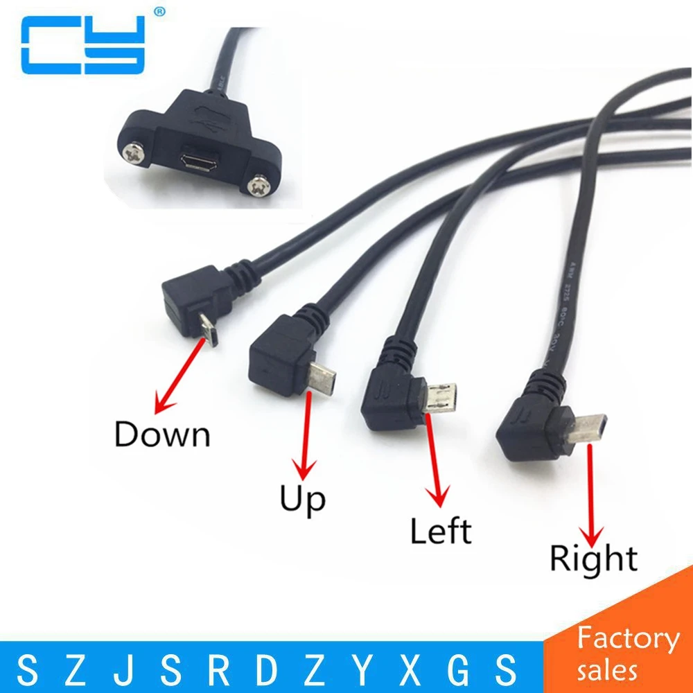 Cable de extensión Micro USB arriba, abajo, izquierdo y derecho, ángulo de 90 grados, macho a hembra, 5 pines, con tornillos, orificio de montaje en Panel, 30cm/50cm - imagen 2