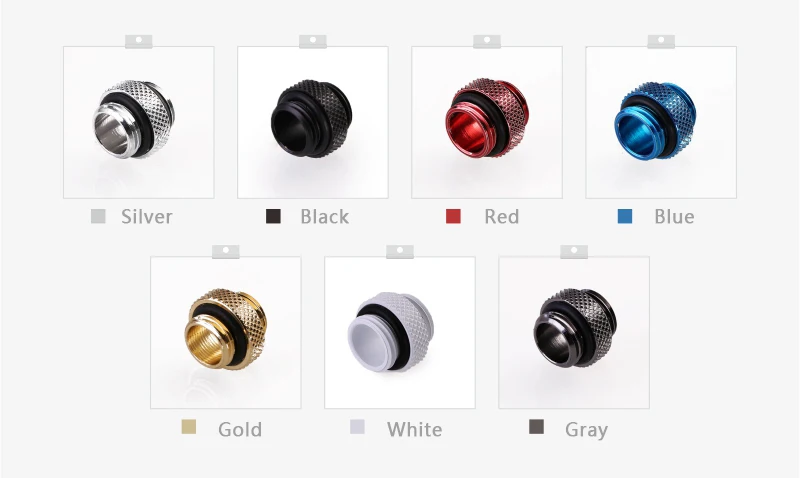 Una fila de botones de color con negro plateado, rojo, azul y blanco.