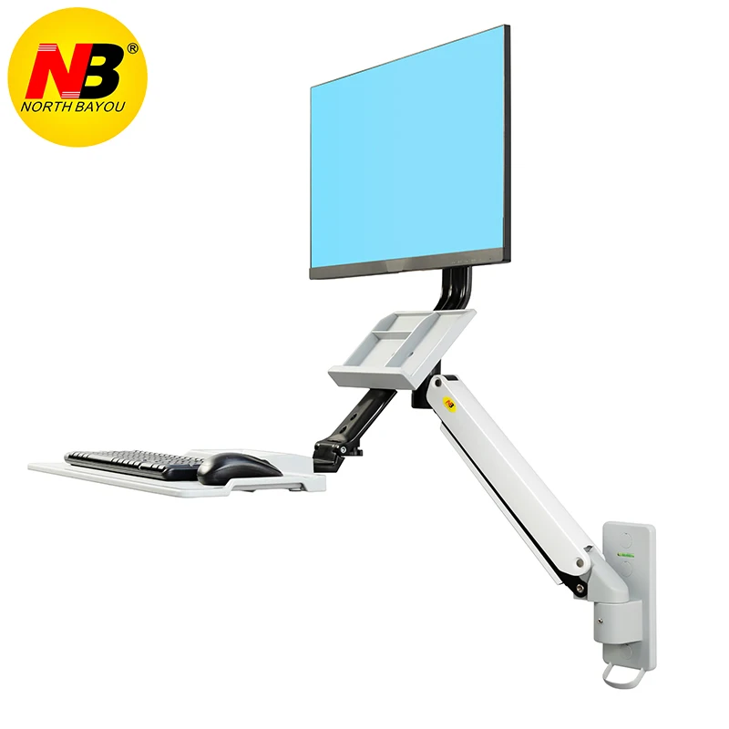 NB D32 MB32 estación de trabajo para sentarse para ordenador, soporte de Monitor de elevación montado en la pared con placa de teclado, resorte de Gas - imagen 2