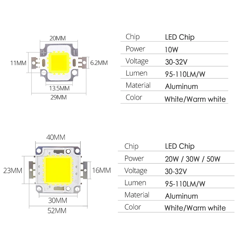 KARWEN-Chip LED integrado de potencia Real, lámpara COB de 10W, 20W, 30W, 50W, CC de 30-32V, para foco de luz de inundación artesanal - imagen 2