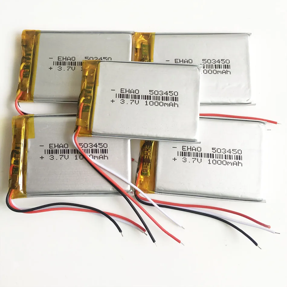 Lote de 10 baterías recargables LiPo de 3,7 V y 1000 mAh. 503450 con 3 cables para grabadora de cámara Mp3 DVD PAD altavoz para teléfono móvil - imagen 5