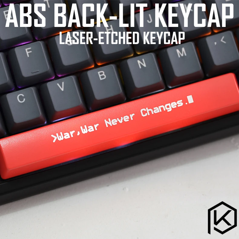 Teclas de ABS grabadas, Teclado mecánico personalizado, barra espaciadora, guerra brillante que nunca cambia, negro y rojo, novedad