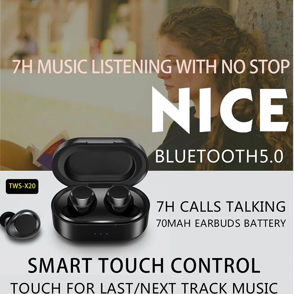 Miniauriculares TWS portátiles, inalámbricos por Bluetooth 5,0, con sonido de Supergraves, para música, resistentes al agua, con Control táctil y doble llamada - imagen 3
