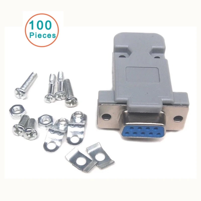 100 unids/lote DB9 cabezal de puerto serie carcasa de plástico RS232 conector serie de 9 pines cabezal de cable serie