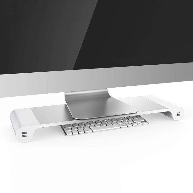 Soporte de aluminio para Monitor de escritorio, barra espacial antideslizante, elevador de escritorio con cargador USB de 4 puertos para iMac, MacBook Pro, Air