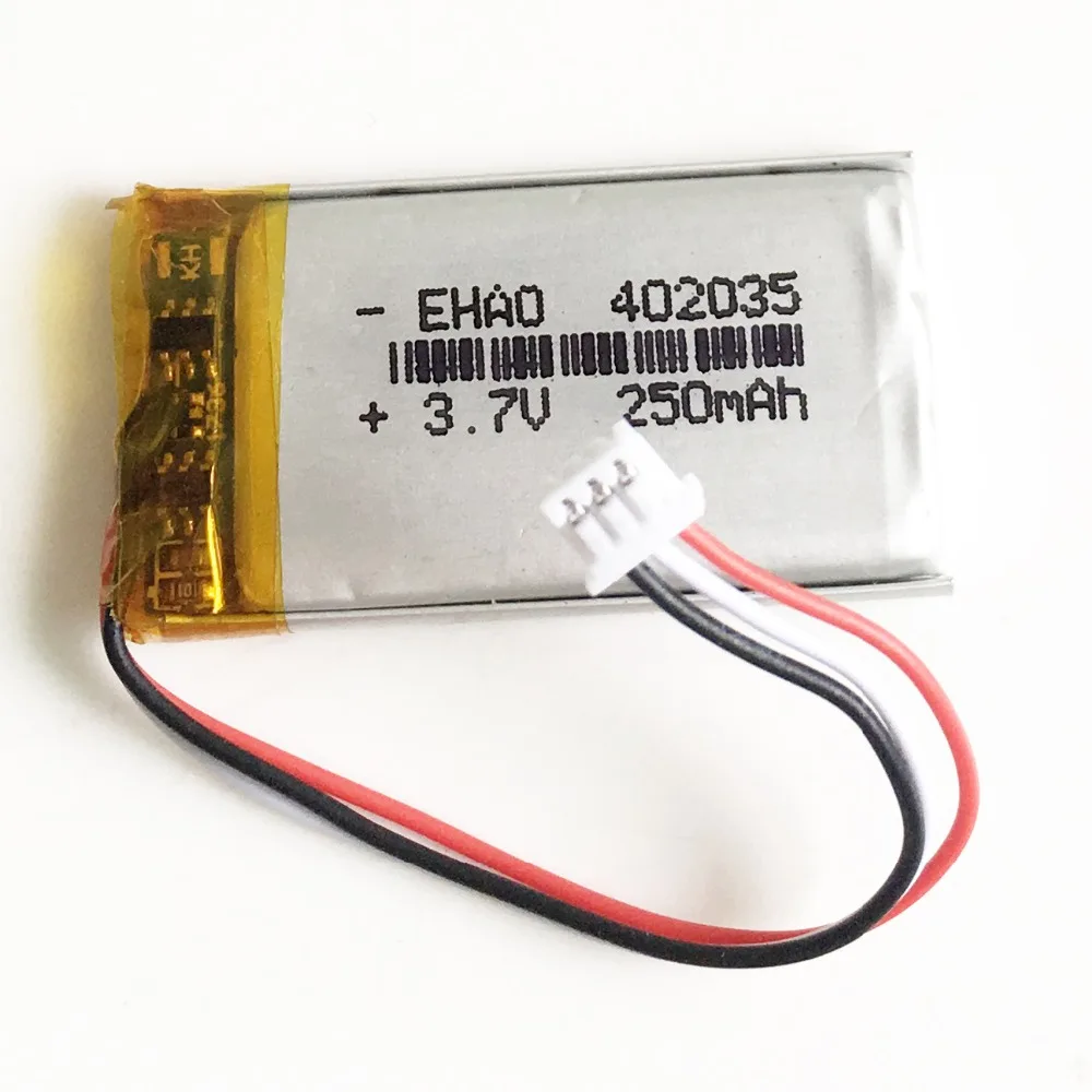3.7V 250mAh 402035   Batería recargable LiPo de polímero de litio JST 1,25mm conector de 3 pines para GPS Mp3 GPS bluetooth reloj inteligente - imagen 2