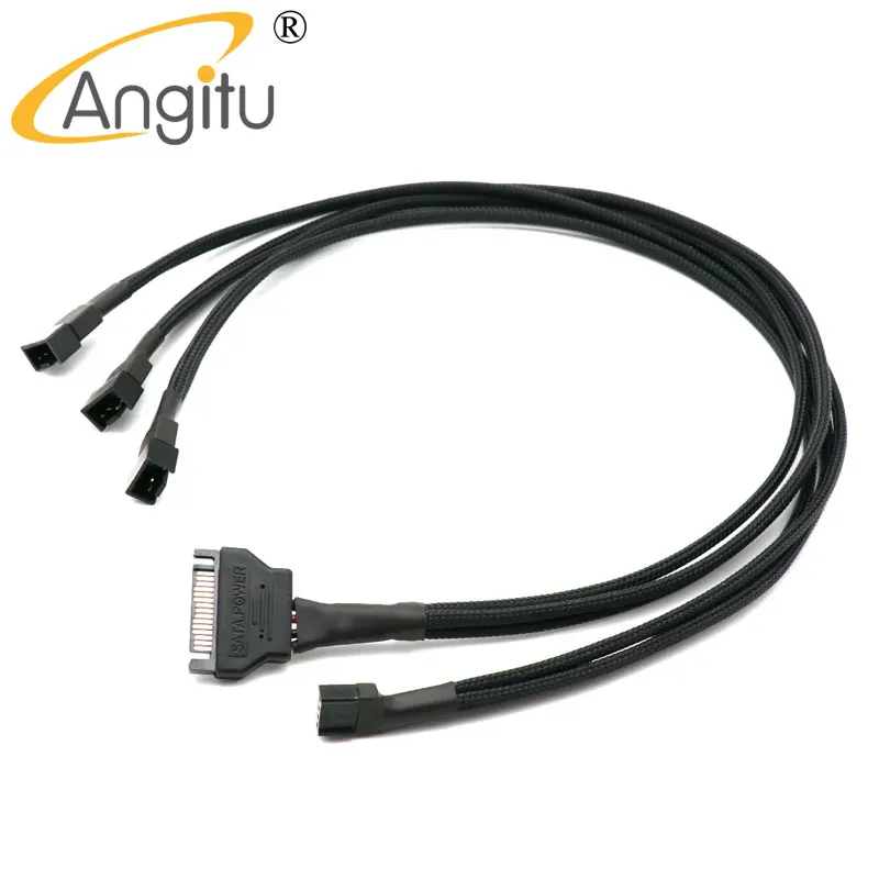 Angitu Sata a Cable divisor de ventilador HDD Disco duro SATA 15 pines a 3X4 pines PWM Cables adaptadores de ventilador-45 cm