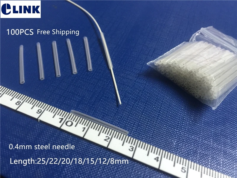 Mini manga de fusión de fibra óptica, 0,5mm, 304, aguja de acero inoxidable reforzada, funda protectora ftth de 25mm, envío gratis, 100 Uds.