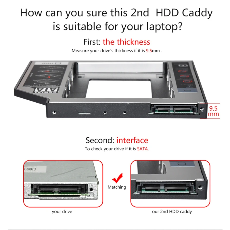 10 Uds. Universal SATA 3,0 2. ° HDD Caddy 9,5mm para 2,5 "2TB SSD carcasa de disco duro con LED para ordenador portátil DVD-ROM bahía óptica - imagen 5