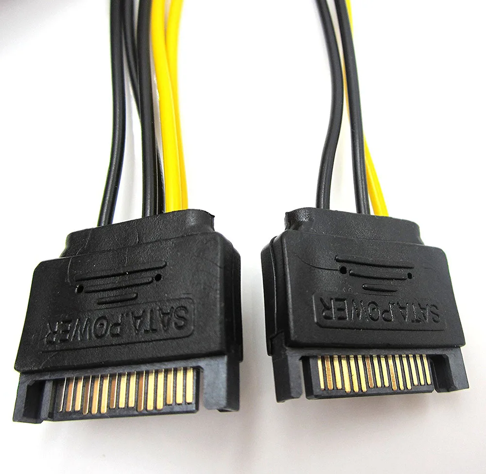 2 uds Dual 15Pin SATA macho a PCIe 8Pin(6 + 2) macho PCI Express PCI-E tarjeta de vídeo adaptador divisor Cable de alimentación - imagen 3