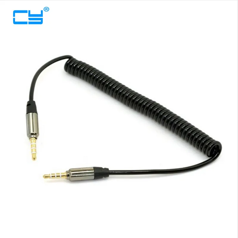 Adaptador auxiliar de Audio para coche, accesorio telescópico de 3,5mm macho a 3,5mm macho, 4 Pos, cable elástico de 50cm para teléfono móvil, color negro, nuevo patrón