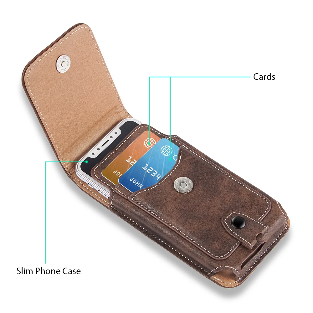 Funda Universal de cuero con Clip para cinturón, funda para teléfono iphone XS 4,7/5,5/6,3 pulgadas, riñonera, cartera para Samsung y xiaomi - imagen 3