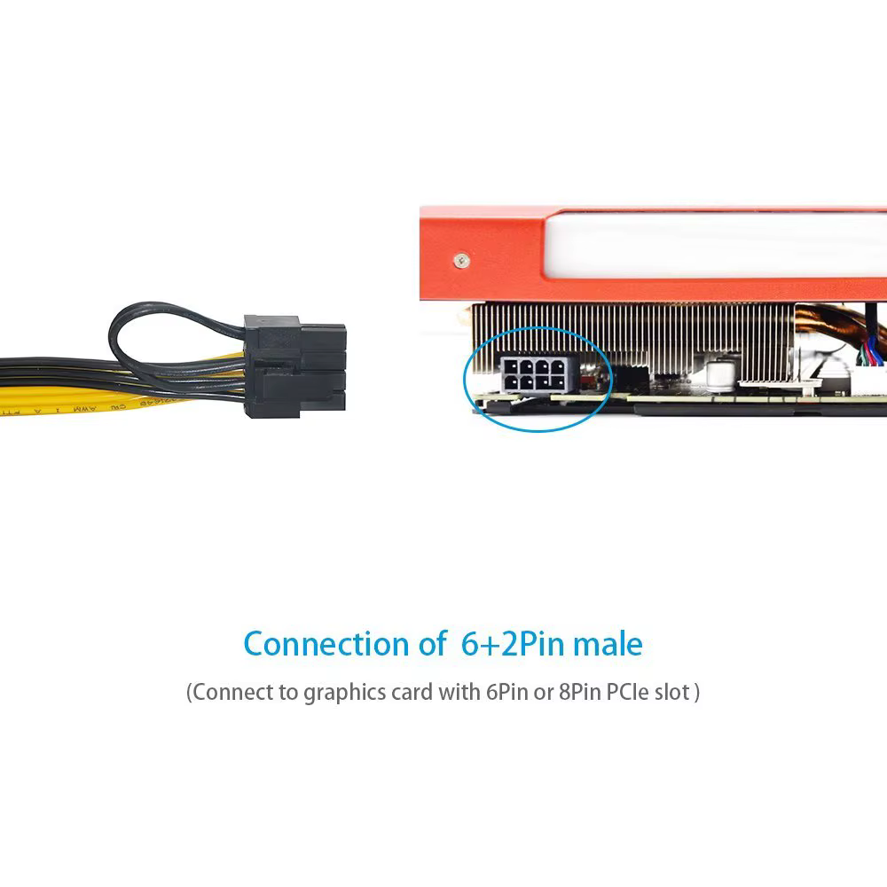 Cable Riser PCIe 6+2 Macho 50cm para GPU Minería - imagen 4