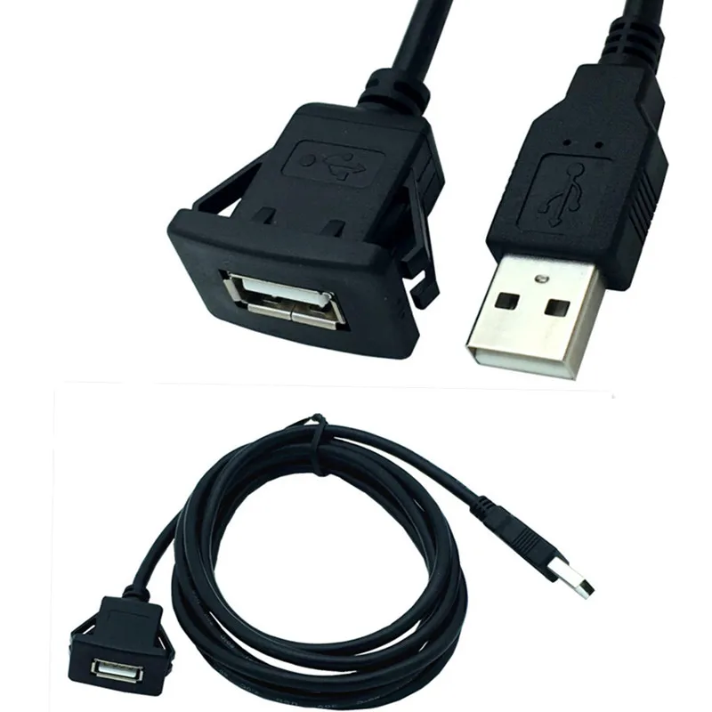Cable de extensión de montaje en Panel empotrado USB2.0 macho a hembra AUX para salpicadero de motocicleta, barco, camión, coche (cabeza cuadrada) - imagen 3