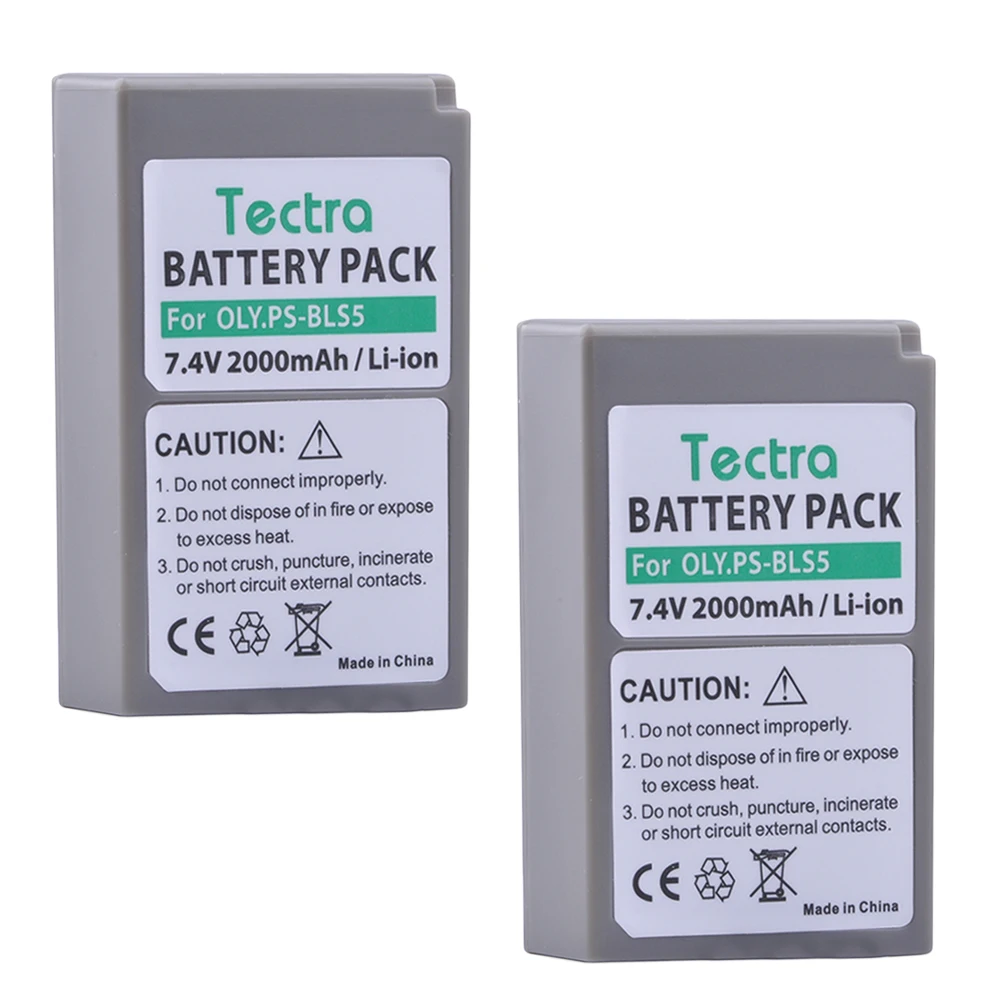 Tectra 2 piezas PS-BLS5 BLS5 2000 mAh batería de la cámara para Olympus PEN E-PL2, E-PL5, E-PL6, E-PL7, e-PM2... OM-D E-M10... E-M10 II Stylus1