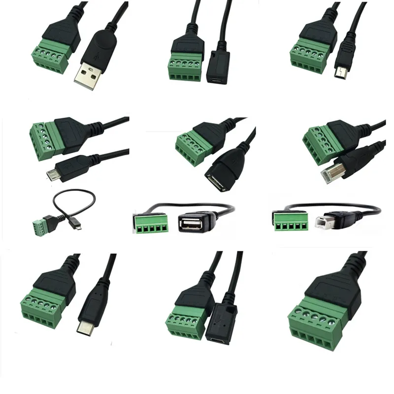 USB 2,0 macho hembra B Micro usb mini usb tipo c a 5 pines hembra tornillo protector terminales Cable enchufable 0,3 m/30cm - imagen 2