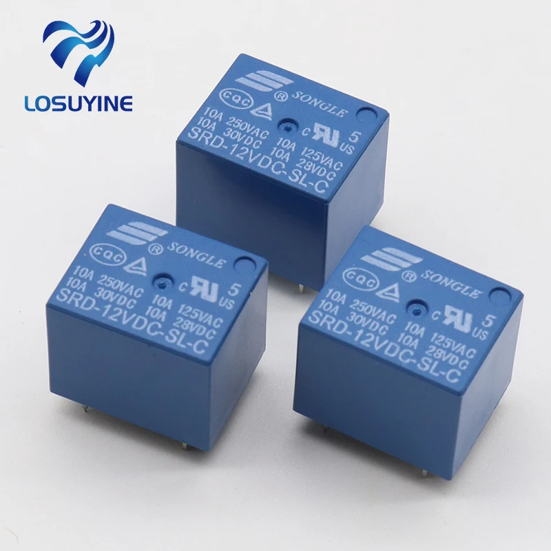 Relé de potencia de 5 piezas 12V CC, 10A, 250V CA, tipo PCB, SRD-12VDC-SL-C, 5 pies, T73-12V, 10A, 125V CA, nuevo y original
