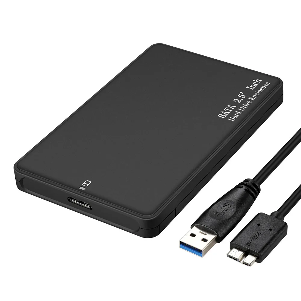 Caja de HDD negra de 2,5 pulgadas, carcasa externa de disco duro SATA USB 3,0, carcasa de HDD de alta velocidad, soporte de hasta 2TB sin tornillos para PC