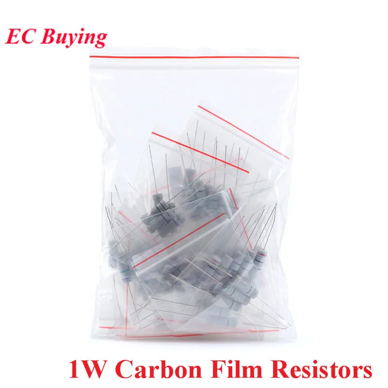 500 uds/300 Uds. Resistencias de película de carbono 1W 0,1 Ohm a 750 ohm o 1K a 2M 5% Kit surtido de resistencia 30 valores * 10 Uds