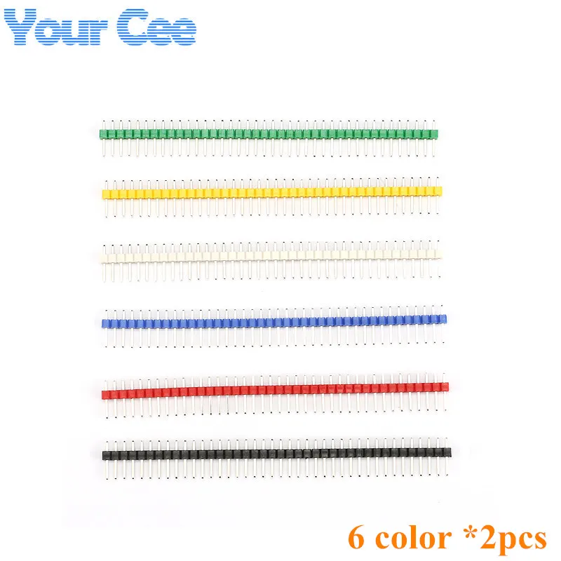 12 Uds. Cabecera de Pin rompible de 40 pines 2,54mm Kit de conector de cabezal macho de una sola fila tira de pines PCB Blanco/Negro/rojo/azul/verde/amarillo