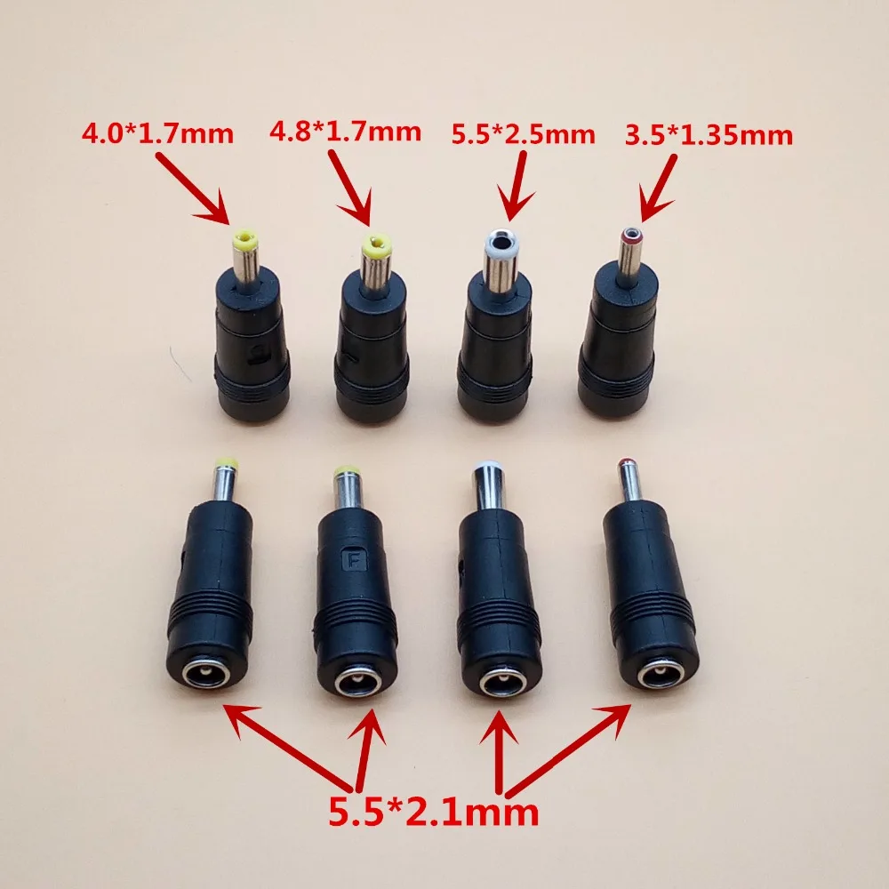 Adaptador de conector de Audio para portátil, 5 piezas, 5,5x2,1mm, hembra a 4,0x1,7mm, 4,8X1,7mm, 3,5x1,35mm, 5,5x2,5mm