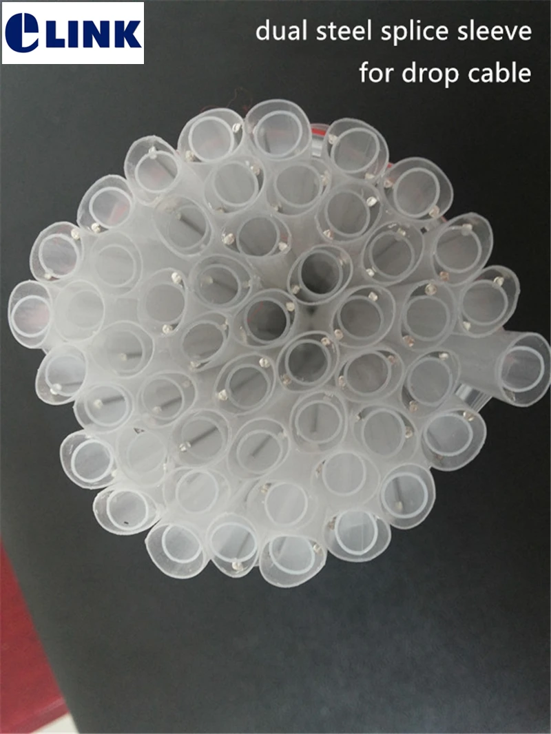Manga de empalme de fibra 45 60mm para cable de caída 201 funda protectora de fusión de doble aguja de acero inoxidable EVA ambiental 1000 Uds