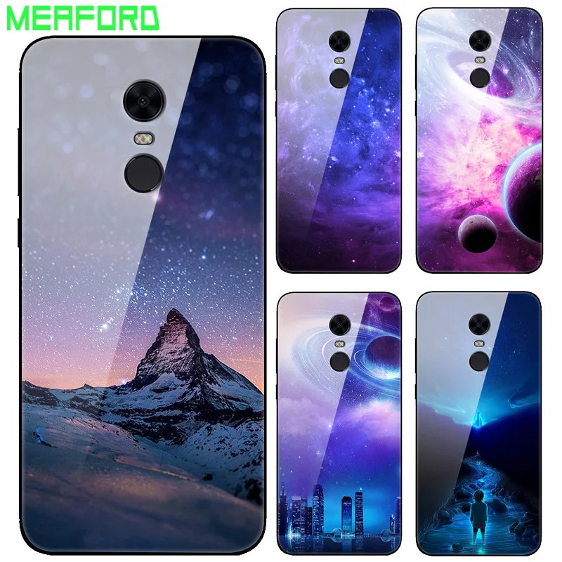 Para Xiaomi Redmi 5 Plus funda de vidrio templado planeta espacio cubierta a prueba de golpes funda trasera de vidrio para Xiaomi Xiomi Redmi5 5Plus Coque