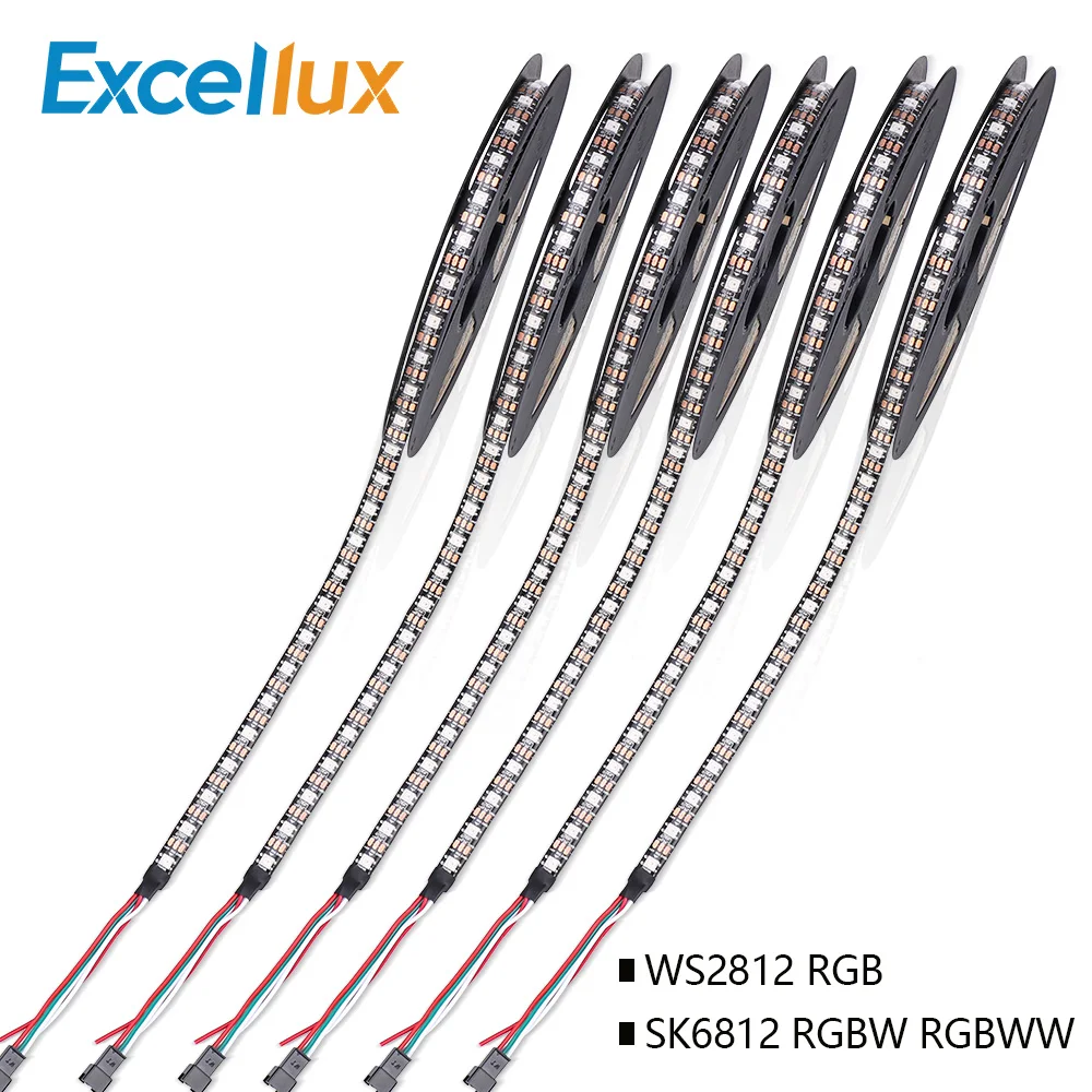 Tira de LED de píxeles direccionable WS2812 WS2812B 5050 RGB RGBW RGBWW 30/60/144LEDs DC5V SK6812 tira de píxeles LED Digital PCB blanco/negro