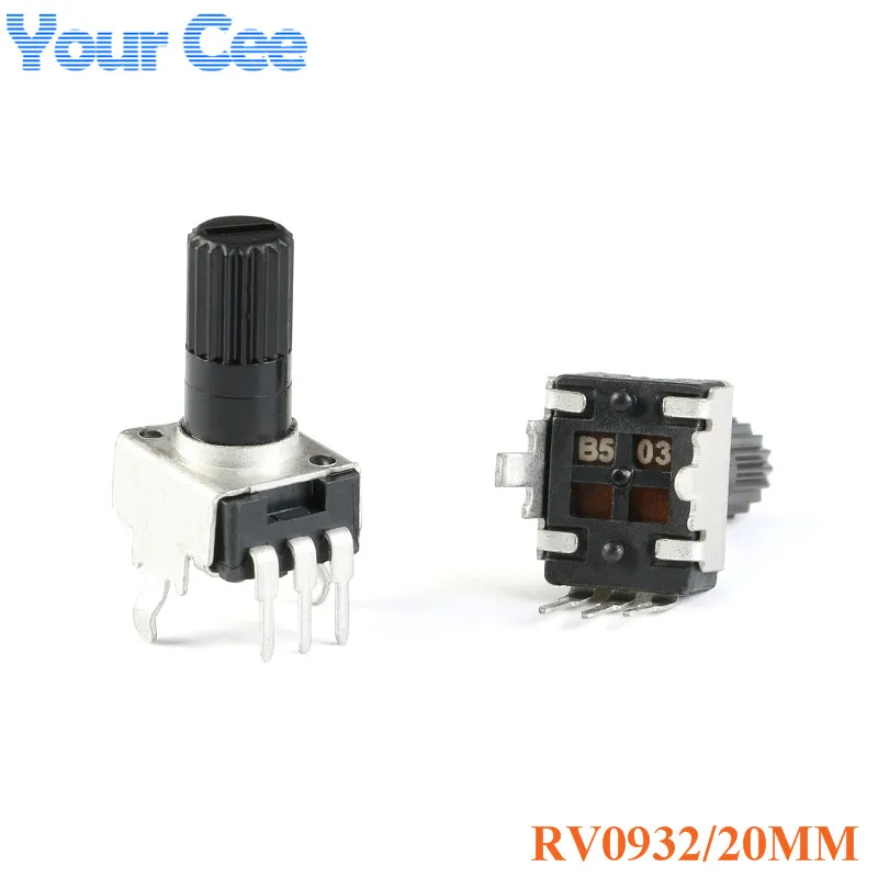 10 Uds Rv09 longitud Vertical 15/20mm 1k 5k 10k 50k 100k 0932 resistencia ajustable de eje potenciómetro de sello de 3 pines RV0932 - imagen 4