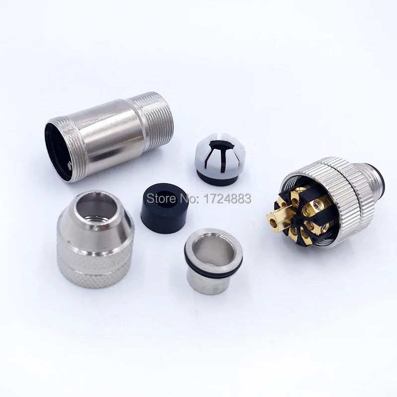 Conector M12 Impermeable Roscado Macho-Hembra Blindaje Metálico - imagen 4