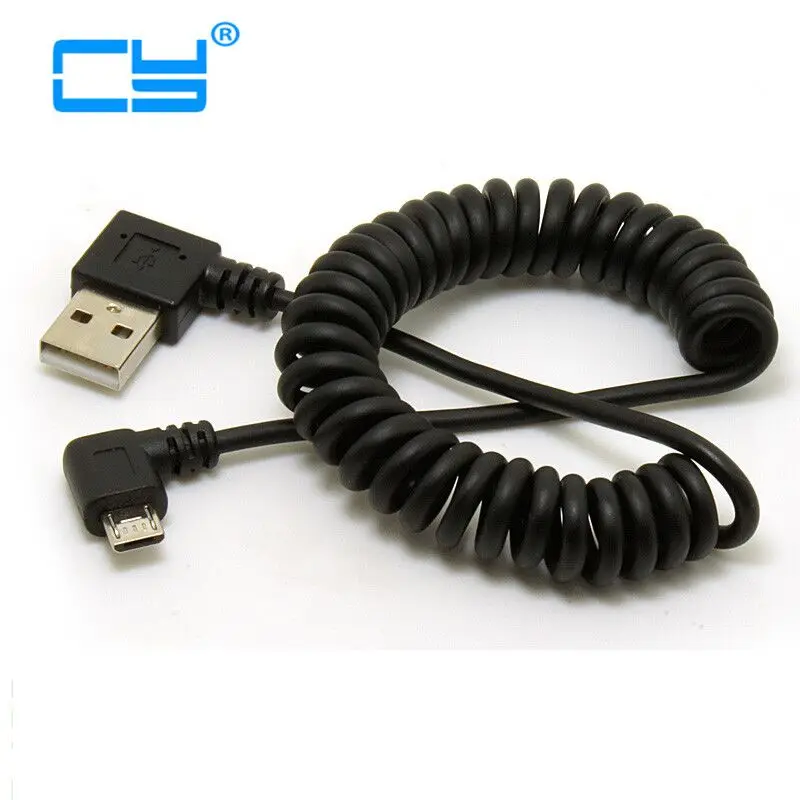 Cable Datos Carga Macho Micro USB Cable Doble Codo Derecho 90 Grados Línea Resorte Retráctil Izquierda Curva Teléfono Móvil Samsung Android - Vista principal del producto