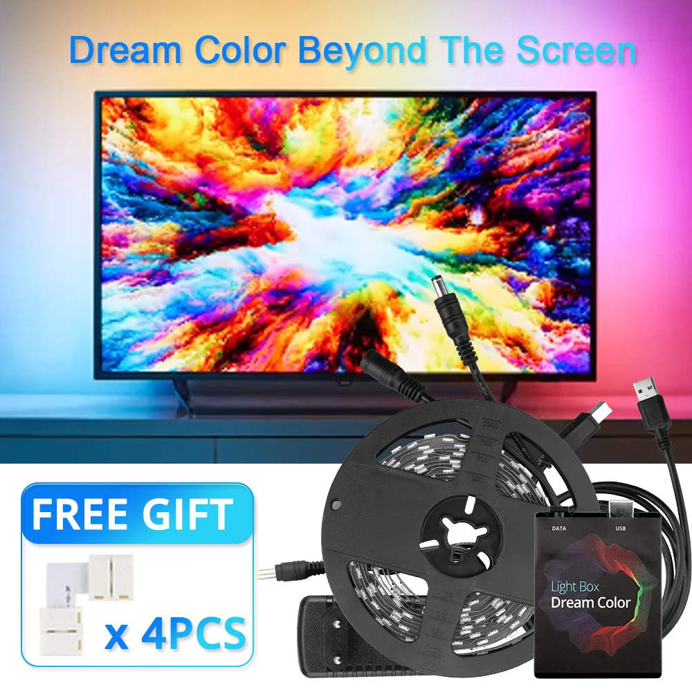 Dream Color-tira de luces Led para retroiluminación de TV, cinta de diodos RGB con USB para sistema Android 5,1 + TV/ordenador Windows, WS2812b - imagen 2