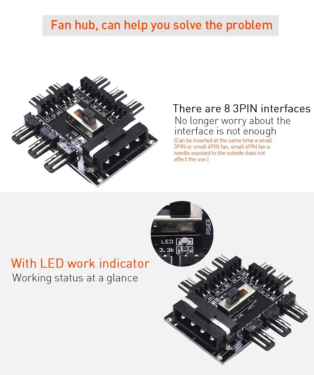 Splitter Ventiladores 8 Puertos PWM 12V – Hub Refrigeración Minería - imagen 3