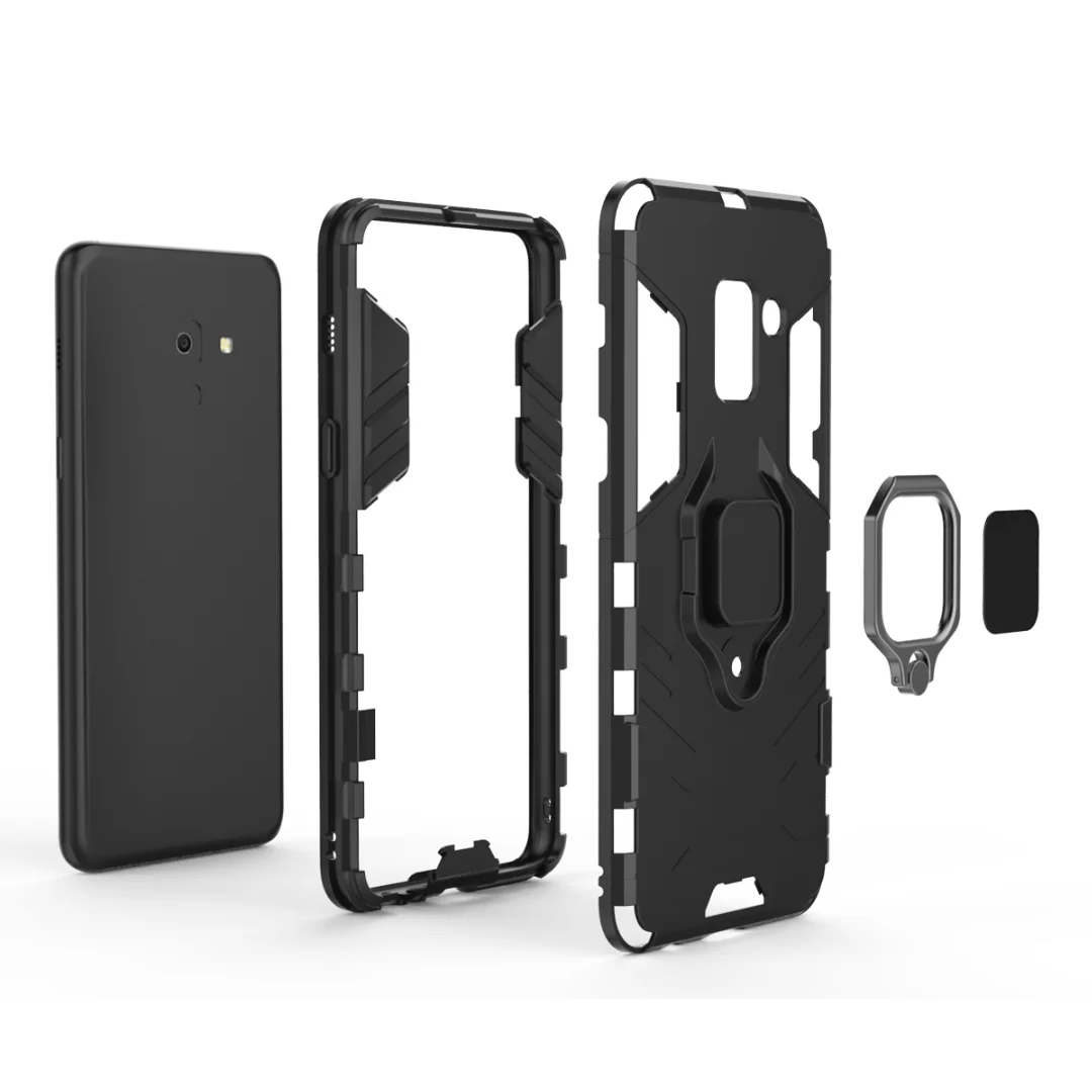 Funda con anillo de soporte para Samsung Galaxy A8 2018, carcasa de silicona + armadura de PC a prueba de golpes, carcasa trasera protectora para samsung a8 2018 - imagen 4