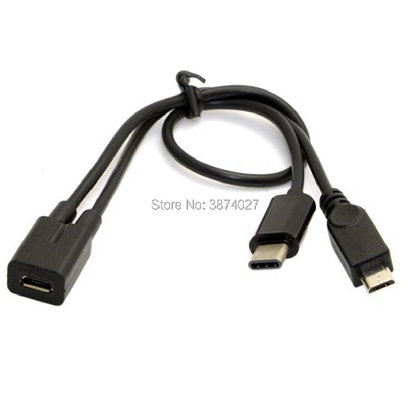 Cable de extensión de carga divisor micro USB hembra a USB 3.1 USB-C tipo C y micro USB macho - imagen 3