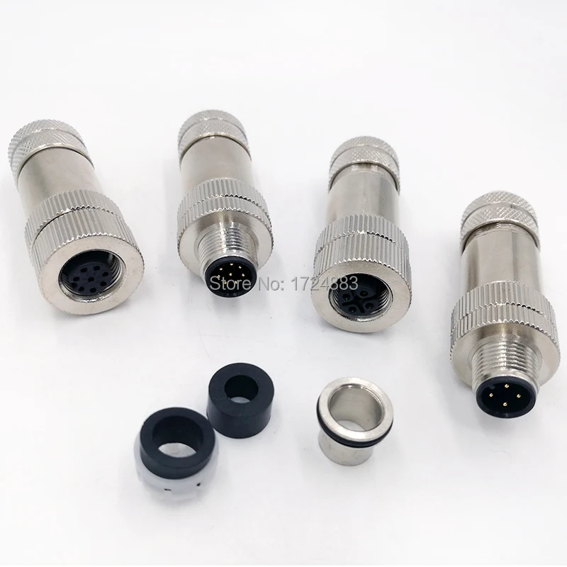 Conector M12 Impermeable Roscado Macho-Hembra Blindaje Metálico - imagen 3