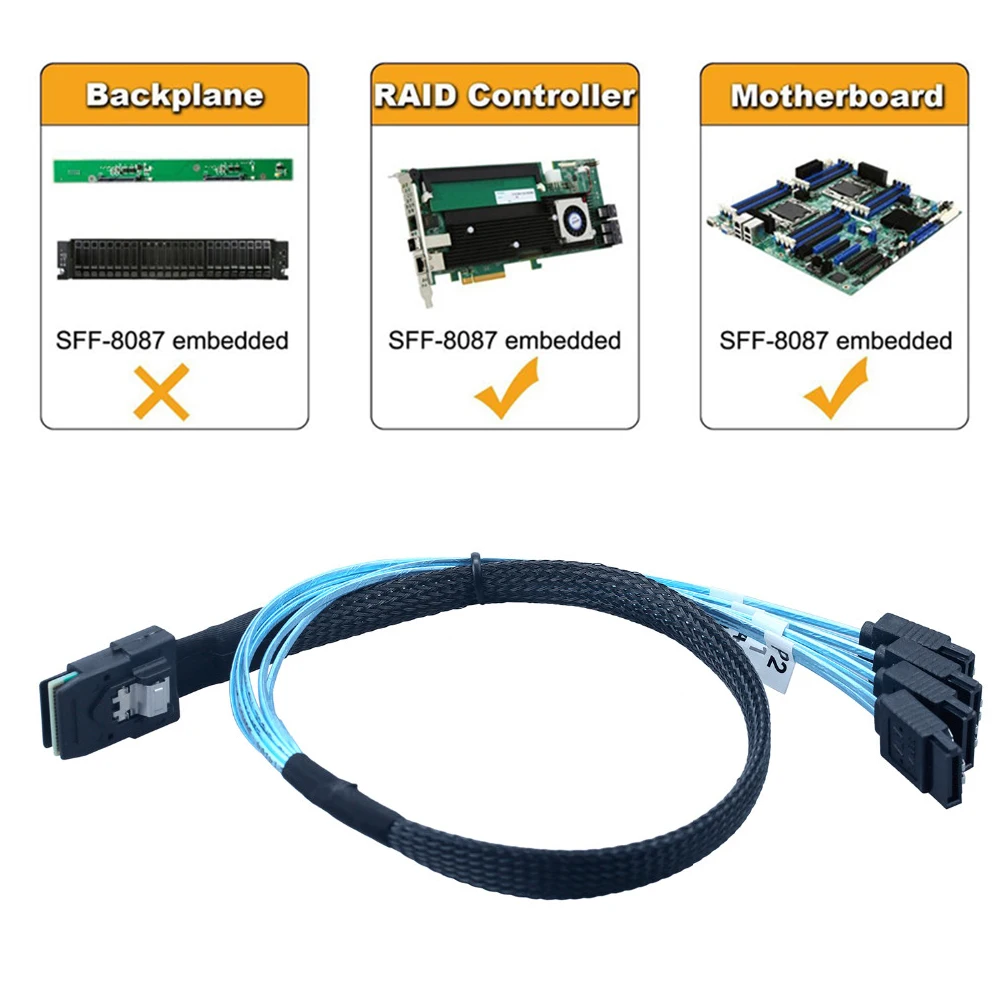 Mini SAS 4i SFF-8087 a 4 SATA - Cable Divisor 0,5 m 10 Gbps - imagen 2