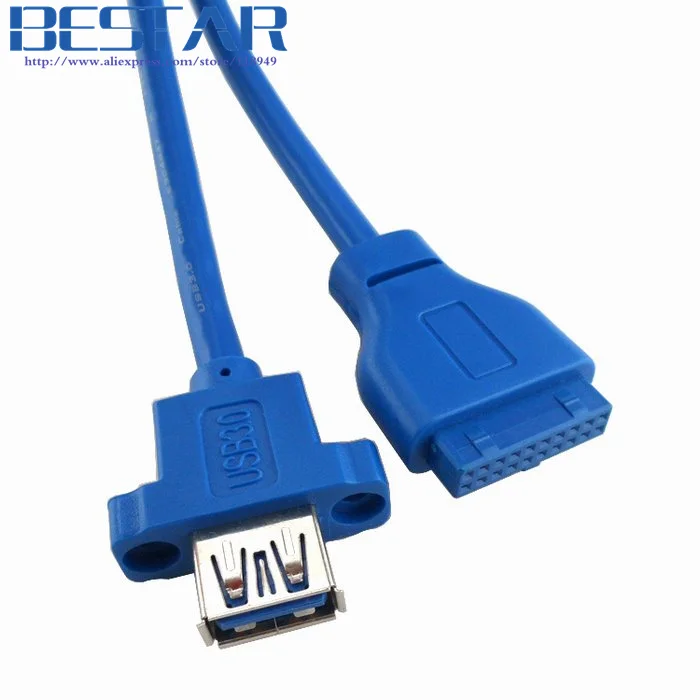 Panel de montaje de tornillo hembra a placa base, Cable de 20 pines, 80cm, 2 pies, 3,0 m, USB 3,0 de un solo puerto