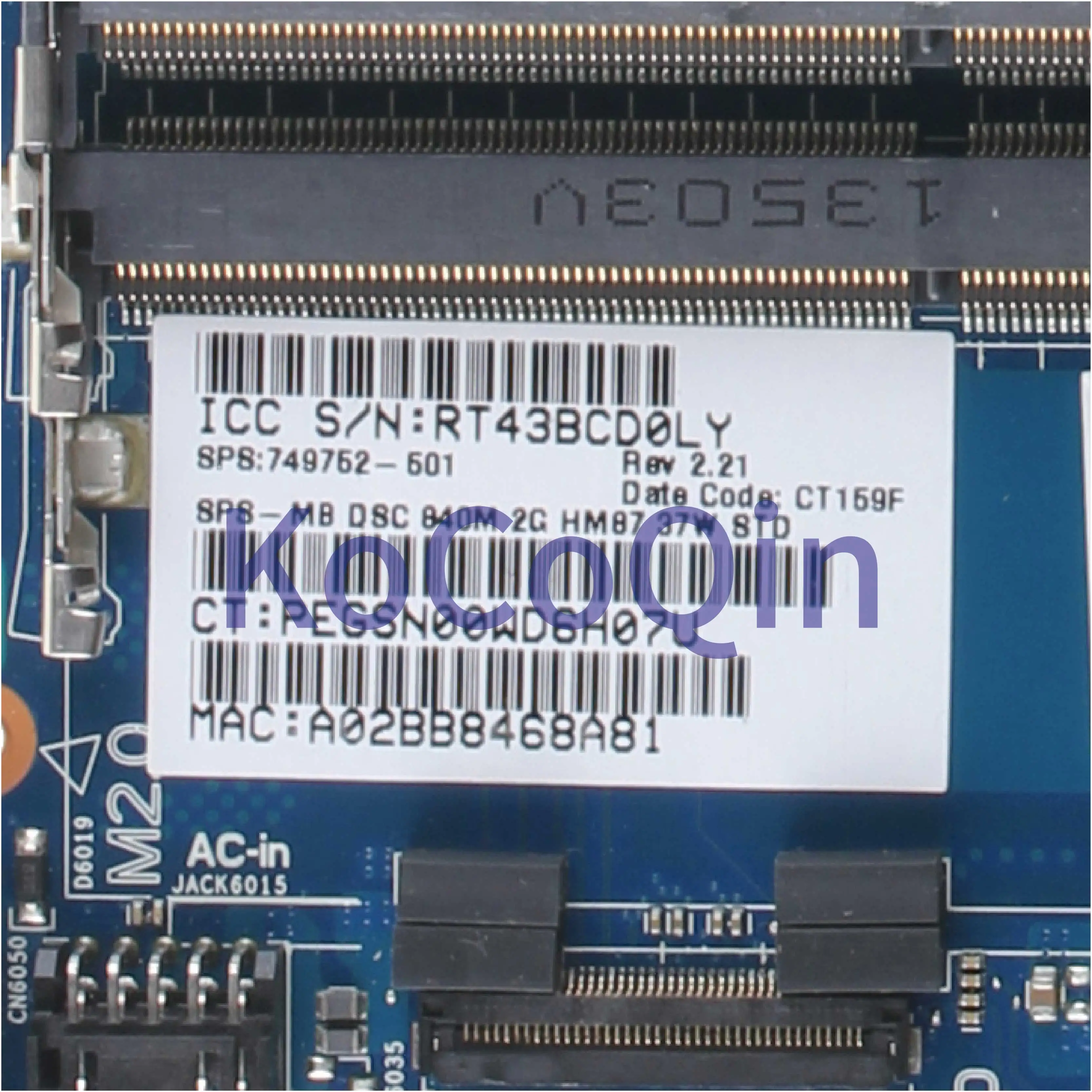 KoCoQin Laptop motherboardFor HP ENVY 15-J 15T-J HM87 N15S-GT-S-A2 Mainboard 749752-001 749752-501 6050A2548101 - imagen 3