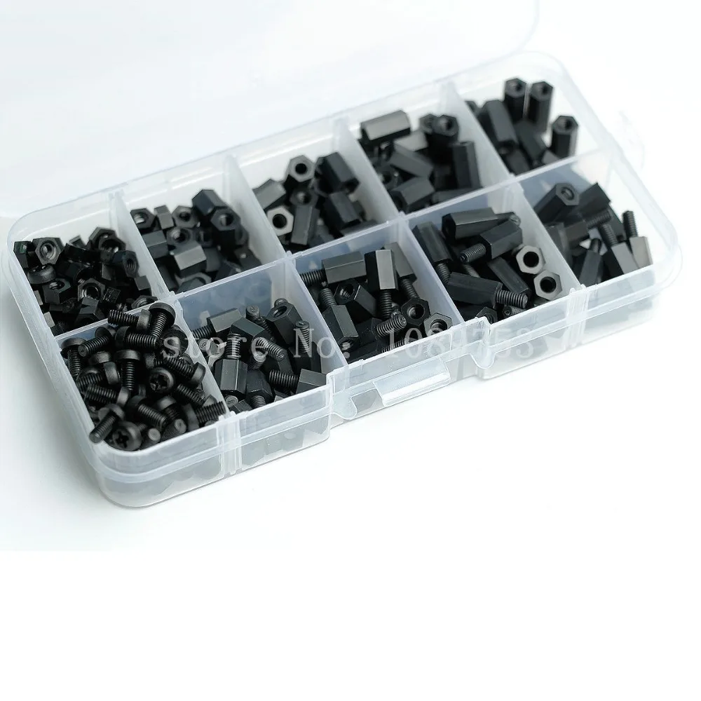Kit Espaciadores Hexagonales Nailon M3 Negro - 300 Piezas