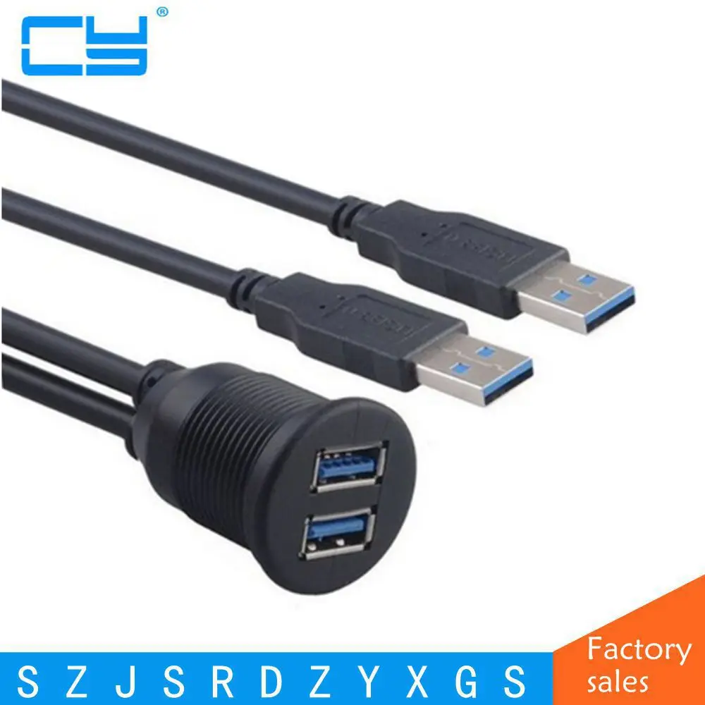 Cable de extensión auxiliar de montaje empotrado para coche, camión, barco, motocicleta, Panel de salpicadero, 2 puertos, doble USB 3,0, AUX, 1M - imagen 2