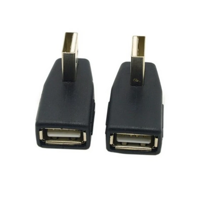 Dirección izquierda y derecha en ángulo de 90 grados USB 2.0 adaptador de extensión macho a hembra perfil bajo negro