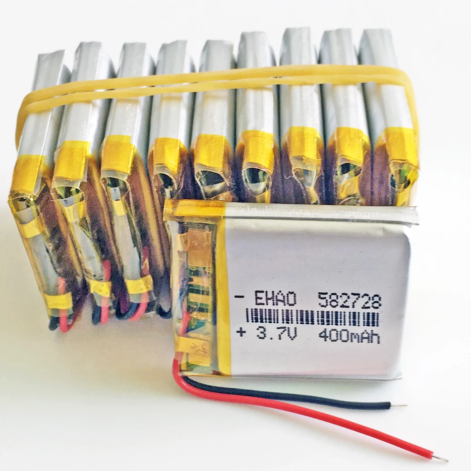 Batería recargable de polímero de litio LiPo para reloj inteligente Mp3, 3,7 V, 400mAh, 582728, 10 piezas, almohadilla para DVD, E-book, auriculares bluetooth
