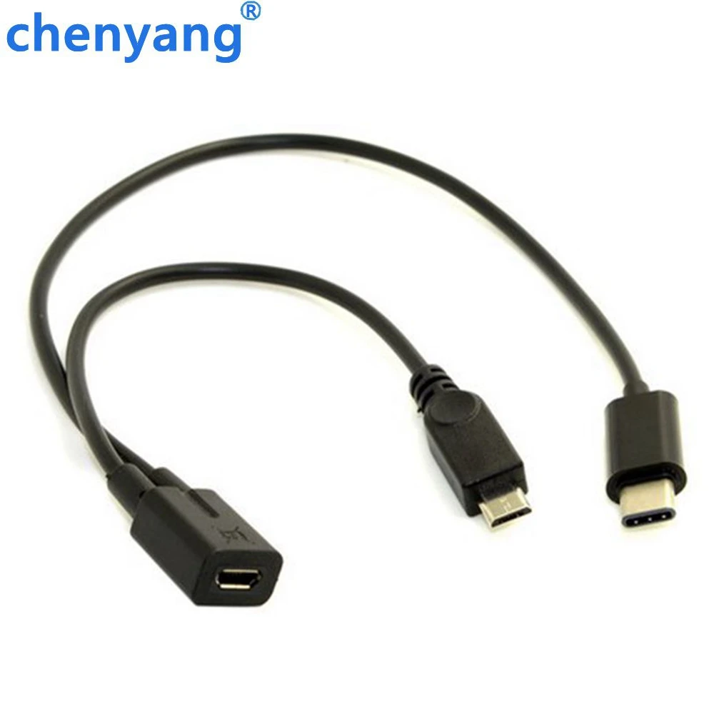 Cable de extensión de carga divisor micro USB hembra a USB 3.1 USB-C tipo C y micro USB macho - imagen 2