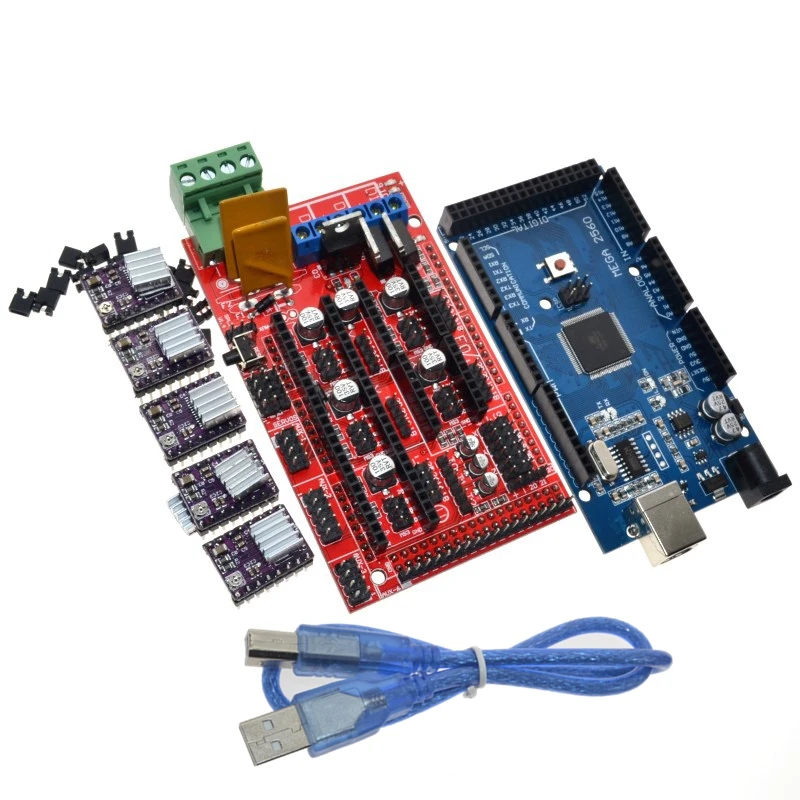 Impresora 3D Mega 2560 R3 + 1 panel de control rampas 1,4 + 5 piezas DRV8825, portador de unidad de Motor paso a paso, Reprap