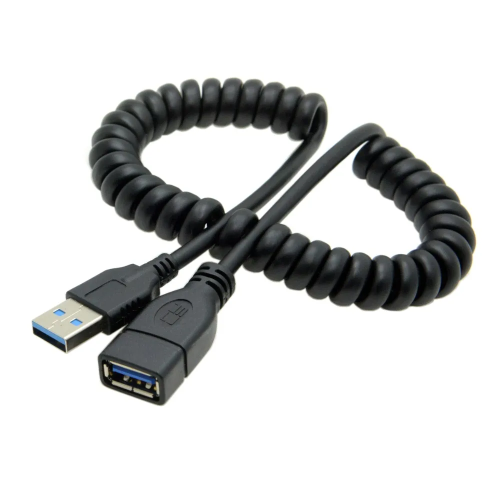 Cable de carga de datos de extensión USB 3,0 tipo A macho a hembra elástico para tableta y teléfono móvil unidad de disco duro portátil 100 cm negro