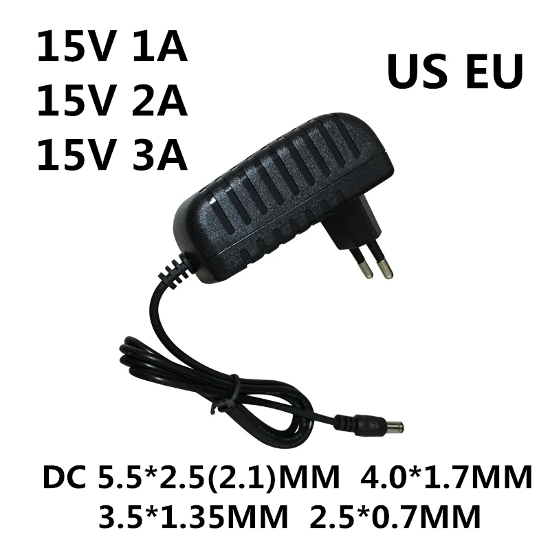 Adaptador de CA/CC de la mejor calidad, fuente de alimentación de 15 V, 0.5A, 1A, 2A, 3A, CA 100-240V, cargador de 1000MA, enchufe europeo y estadounidense